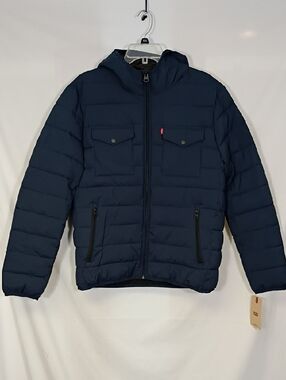 NWT Levi's Men's Navy Quilted Stretch Hoodie Mens Size Medium Winter